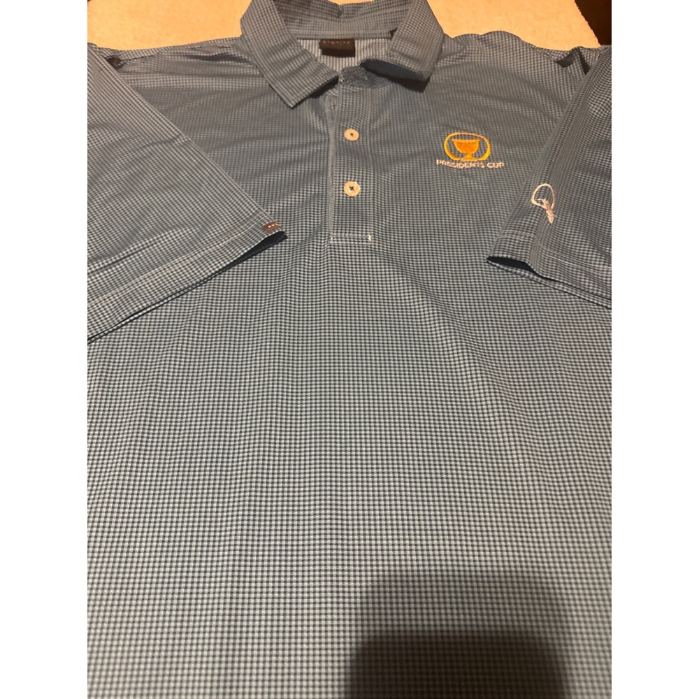 Dunning Golf Presidents Cup Polo Shirt Blue White Micro Check Mens Size XL Large